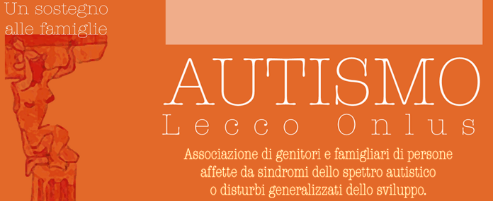 A sinistra l'immagine di una donna su una colonna che sostiene una grande lastra e sopra le parole "Un sostegno alle famiglie". A destra le parole dell'associazione "Autismo Lecco Onlus".