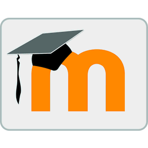 Lettera "m" in stampato minuscolo con appoggiato un cappello da laureato in alto a sinistra.