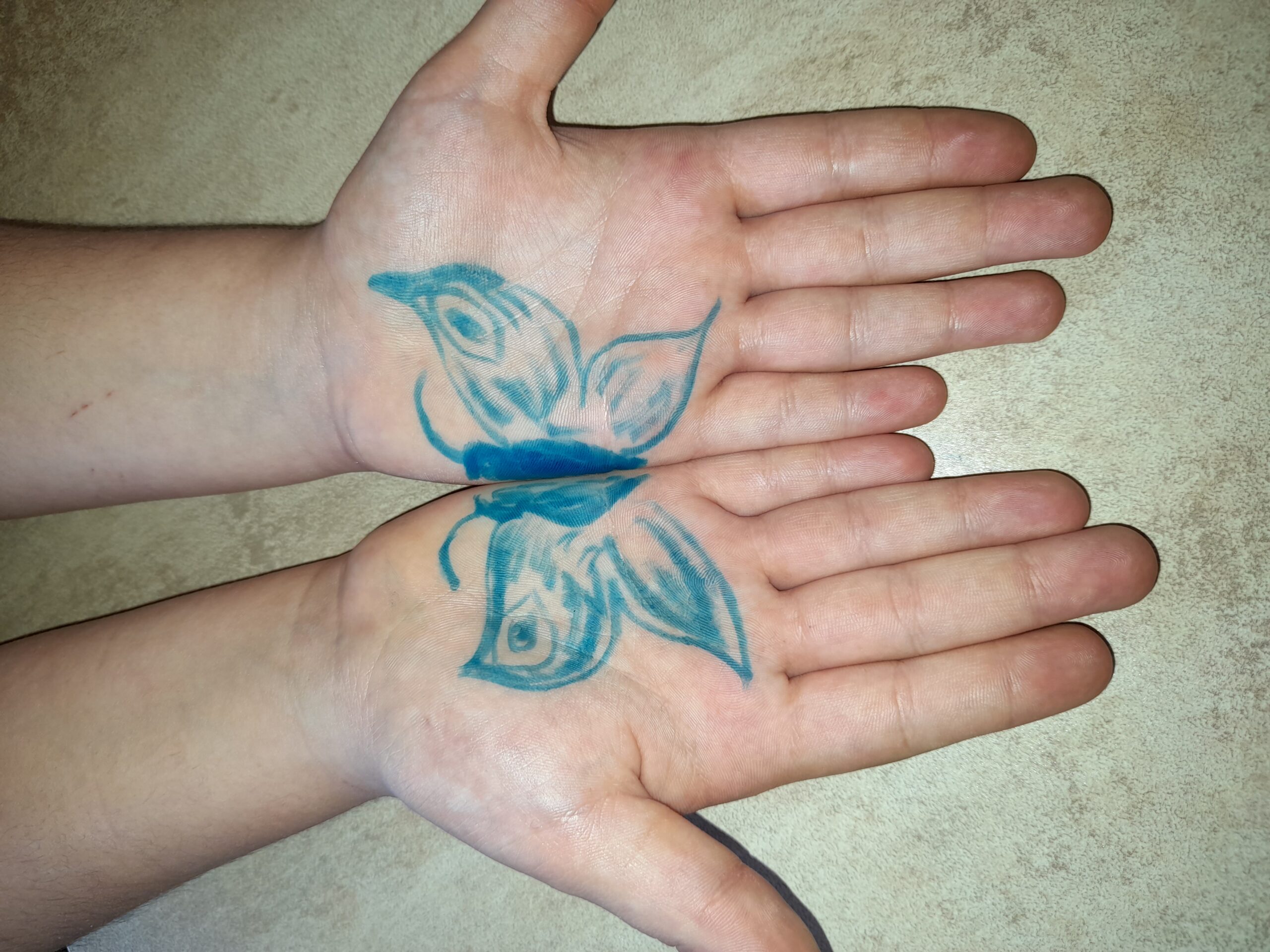 mani parte con il disegno di una farfalla